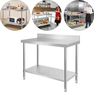 Produktbild von XINZI Edelstahl Arbeitstisch mit Aufkantung 100 x 60 x 85 cm Edelstahltisch Küchentisch mit Verstellbare Füße, Küche Tisch Zerlegetisch