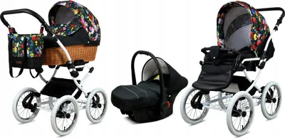 Produktbild von Babylux® Classic White | 3in1 Kinderwagen Set | Garden Flowers | Kombikinderwagen | Kinderwagens