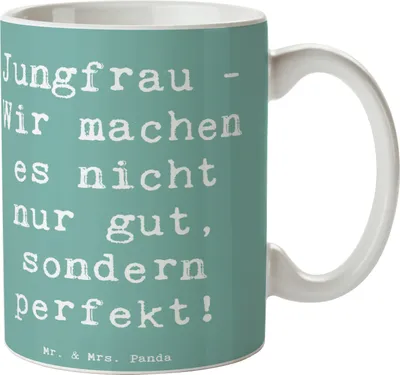 Produktbild von Mr. & Mrs. Panda Tasse Spruch Jungfrau Perfektion - Meeresbrise - Geschenk, Tierkreiszeichen, Geschenke Astrologie, Handgefertigt, Detailverliebt, Kaffeebecher, Becher