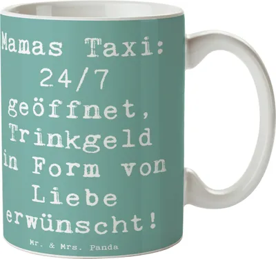 Produktbild von Mr. & Mrs. Panda Teetasse Spruch Mamas Taxi - Meeresbrise - Geschenk, Freude, Geschenktasse, Geschenke, Muttertag, Kaffeetasse, Pott, Unterstützung, haferl, Kaffeebecher