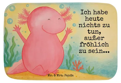 Produktbild von Mr. & Mrs. Panda Badematte Axolotl Hurra Design - Weiß - Geschenk, badezimmermatte, Lurch, Fröhlich, Badteppich, Badezimmerteppich, Duschvorleger, Freude, Badvorleger