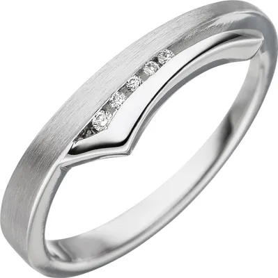 Produktbild von Gr. 56 Damen Ring 585 Gold Weißgold teil matt 5 Diamanten Brillanten Weißgoldring