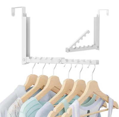 Immagine prodotto di INF Appendiabiti pieghevole da porta a doppia anta - Appendiabiti in metallo pieghevole a 10 ganci, bianco, salvaspazio, portatile, per vestiti e borse