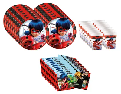 Produktbild von Miraculous Ladybug Party Deko Set 52 teilig Kindergeburtstag Geschirr