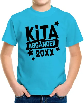 Produktbild von Kinder T-Shirt Jungen Kita personalisiert mit Jahreszahl Abschied Kindergarten Geschenk Schulanfang Moonworks® Jungs türkis 122-128 (7-8 Jahre)