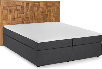 Produktbild von SIT Möbel Boxspringbett 180 x 200 cm | inkl. Matratzen H3 und 4 cm Topper | Kopfteil aus Teak natur | Bezug Stoff dunkelgrau | B 220 x T 205 x H 120 cm | 18006-03 | Serie THIS & THAT