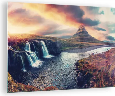 Produktbild von Bilder auf glas - Einteilig - Wasserfall Himmel Berg - 70x50cm - Glasbilder - Wandbilder - Bilder - zum Aufhängen bereit - Wanddekoration aus Glas - Glas Bilder - Wandbild auf Glas - GAA70x50-5111