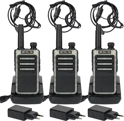 Produktbild von Retevis RB666 Walkie Talkie 3 Set, Tragbares Funkgerät Wiederaufladbares Schnellladegerät USB-C, PMR446, LED Falshlight, Professionelles Walkie Talkies mit Headset für Familie (3 Stück, Schwarz)