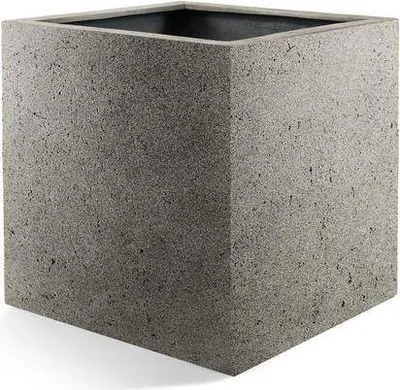Obrázok produktu pre Kvetináč Grigio Würfel – prírodný betón – D50cm x H50cm – moderný kvetináč v tvare kocky – s odtokom vody – pre interiér a kryté exteriéry