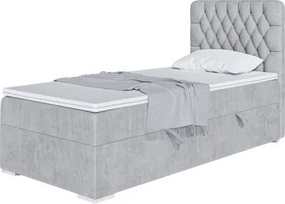 Produktbild von MEBLINI Boxspringbett mit Bettkasten - Gepolstert Einzelbett mit Matratze und Topper - Polsterbett mit Stauraum - Bett mit Kopfteil - Stauraumbett - DALIA - 90x200 Links  - H3/Hellgrau Samt