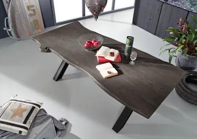 Produktbild von MASSIVMOEBEL24 Esstisch Akazie 180x100x76 grau lackiert IRON LABEL #115