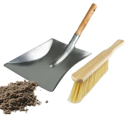 Productafbeelding van Schop en bezemset, metalen stofschep met houten handvat