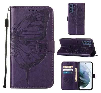 Immagine prodotto di Galaxy S21 FE 5G Case, Butterfly Relief Flip Custodia in pelle con slot per schede e stand per Samsung Galaxy S21 FE 5G Viola