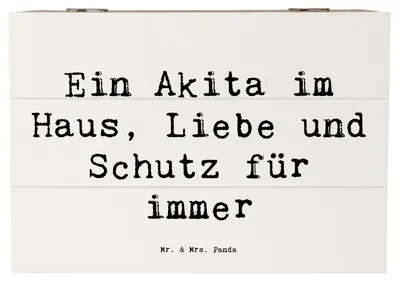 Produktbild von Mr. & Mrs. Panda Truhe Spruch Akita Inu Liebe 22 x 15 cm - Weiß - Geschenk, Kiste, treue Hunde, Hunderassen Eigenschaften, Hundeliebhaber, mit Deckel, Hunderasse, Loyaler