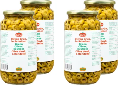 Produktbild von CANA Grüne Oliven in Scheiben 4x 880g mild-aromatisch, Qualität aus Spanien