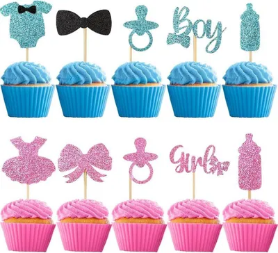 Image de Décoration de gâteau Baby Party Gender Reveal Party Décoration de gâteau pour garçons filles bleu rose 30 pièces