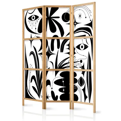 Image de Paravent 135 x 171 cm, 3 panneaux, simple face, élégant, pare-vue, séparateur de pièce, cloison, séparateur d'espace, bois, motif design, décoration, bureau à domicile, abstrait, atypique a-A-10470-bh-b
