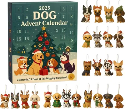 Produktbild von Hunde-Adventskalender 2025 – 24-tägiger Countdown-Kalender mit 24 Hunderassen-Anhängern – Weihnachtsgeschenk für Hundeliebhaber