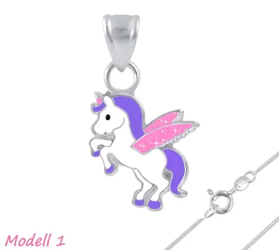 Produktbild von Einhorn Kette Silber 925: Kinderschmuck Anhänger Modell 1 mit Kette