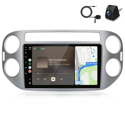Image de Radio compatible avec VW Tiguan 5N (2007-2016), avec Carplay, Android Auto, GPS, Bluetooth, DAB+, caméra de recul, écran de 10 pouces et 32 Go de stockage