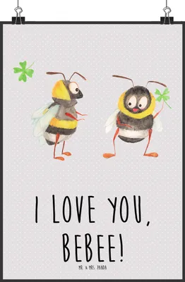 Produktbild von Mr. & Mrs. Panda Bild Bienen Paar DIN A0 - Grau Pastell - Geschenk, Hochzeitstag, für Freundin, drucke, Schildkröten, wanddeko, Freund, Plakat, Frauen, Wandbild