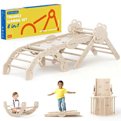 Produktbild von COSYLAND Klettergerüst Indoor L – Großes Kletterdreieck Set mit Kletterbogen & R