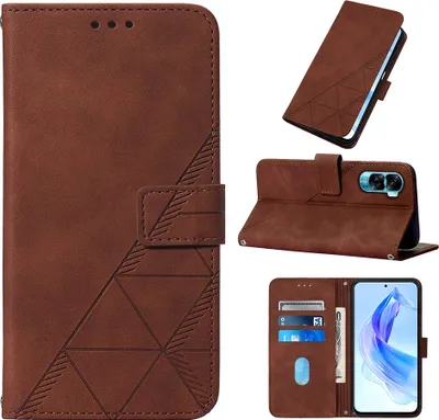 Produktbild von Hülle für Honor 90 Lite Prägung Flip Leder Kartenfächer Schutzhülle mit Ständer Braun