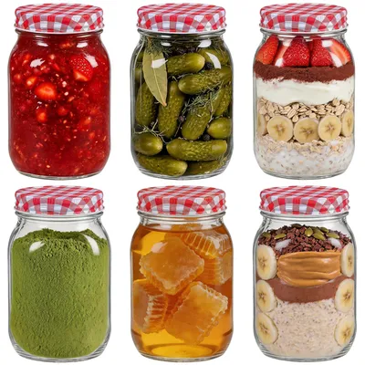 Obrázok produktu pre Omgoods – 6 kusov sklenených nádob s vekom, objem 500 ml, vhodné na skladovanie potravín