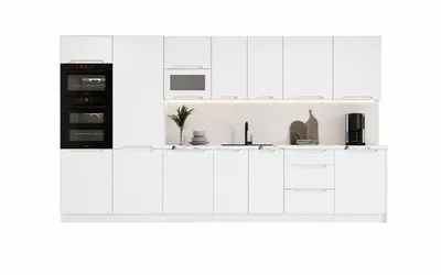 Produktbild von Küchenzeile – Küchenblock – Einbauküche – Komplettküche – Singleküche – Zivora – KS26-G380 – 380 cm – Weiß ( Matt ) Ohne Arbeitsplatte & Elektrogerä