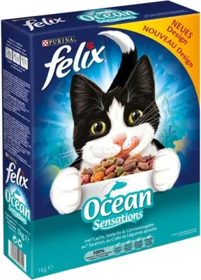 Produktbild von Felix Sensations mit Lachs, Seelachs und Gemüsezugabe 1 kg, Adult, Fisch, Lachs, Gemüse, 1 kg