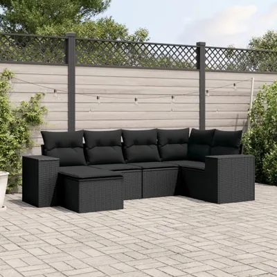 Produktbild von 6-tlg. Garten-Sofagarnitur - mit Kissen Schwarz Poly Rattan - Gartenmöbelset 3255192