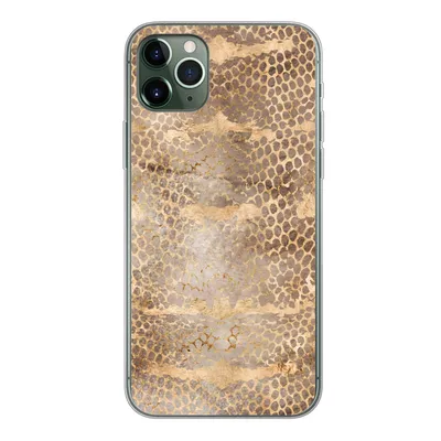 Produktbild von MuchoWow® Handyhülle Schutzhülle Hülle für iPhone 11 Pro Max Schlangendruck - Gold - Braun Silikon Softcase Handy Hülle - Schutz