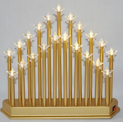 Produktbild von LED Lichterbogen Kerzenleuchter Metall 21 Sterne Weihnachten Pyramide Batterie, Farbe:Gold