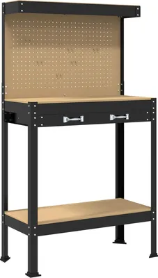Image de Établi vidaXL noir 81 x 41 x 145 cm, en aggloméré et métal