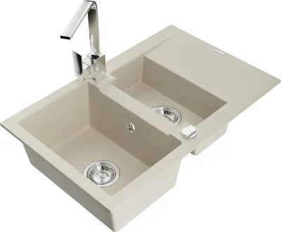 Image de Mexen Gaspar évier en granit 1,5 bac avec égouttoir et mitigeur Rita, Beige - 6507-69-670300-00