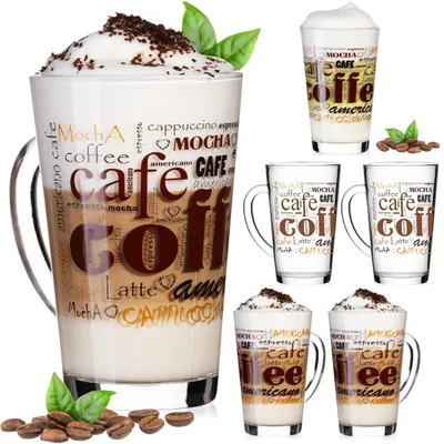 Immagine prodotto di Set di 6 bicchieri per caffè con manico, ideali per latte macchiato e cappuccino