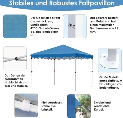 Obrázek produktu pro Stanový stan - Nafukovací - Skládací - Pavilon - Snadná instalace - Voděodolná konstrukce - 300 cm x 300 cm