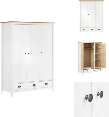 Produktbild von vidaXL Kleiderschrank mit 3 Türen Hill Weiß 127x50x170 cm Kiefernholz -  Kleiderschränke