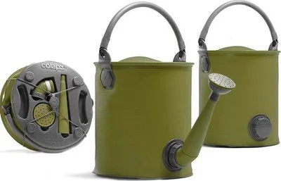 Produktbild von Unyqoos® Faltbare Gießkanne & klappbarer Eimer, 9 L/7 L – Olivgrün, lebensmittelecht, 27×22×22 cm (eingeklappt 9×22×22 cm)