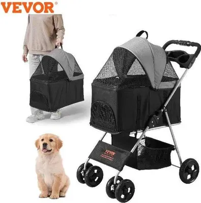 Produktbild von Famanu Hunde- und Katzenbuggy - Zusammenklappbar - Aluminiumrahmen - Schwarz/Grau