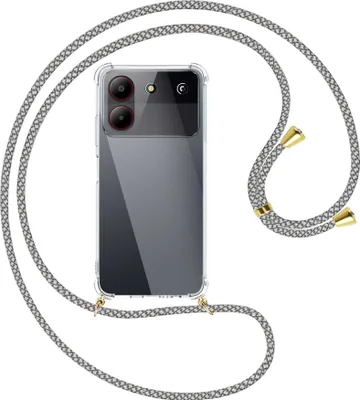Produktbild von Handykette Backcover-Schutzhülle mit Band (Metall goldfarben) für ZTE Blade A54 (6.6'') - weiß/grau kariert