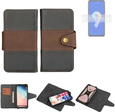 Produktbild von K-S-Trade Handyhülle Schutzhülle Hülle Bookstyle Wallet-Case kompatibel mit Asus Zenfone 9 Bumper Rundumschutz schwarz-braun 1x