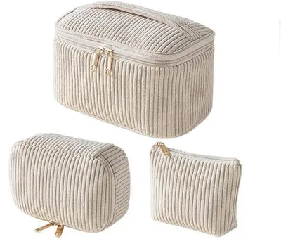 Immagine prodotto di Set di 3 beauty case da viaggio - borse da toilette - set moderno (color kaki) di organizer per il trucco da donna