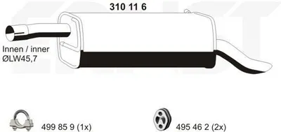 Obrázek produktu pro ERNST 310116 – Koncový tlumič výfuku pro vozidlo FORD FUSION (JU)