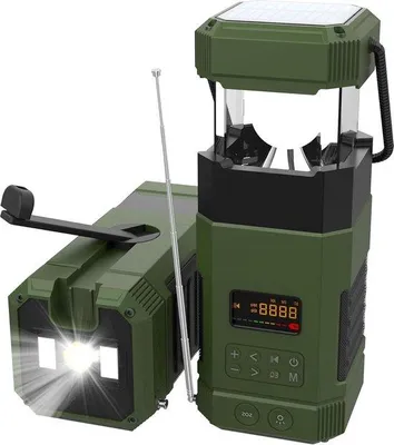 Produktbild von Handheld-Funkgerät mit Solar-Chargefunktion und Smartphone-Ladefunktion - LED-Camping-Leuchte mit 3 Helligkeitsmodi - wasserdichter Bluetooth-Speaker - LED-Taschenlampe mit Blitzlicht - Handheld-Funkgerät mit Solar-Charge-Funktion.