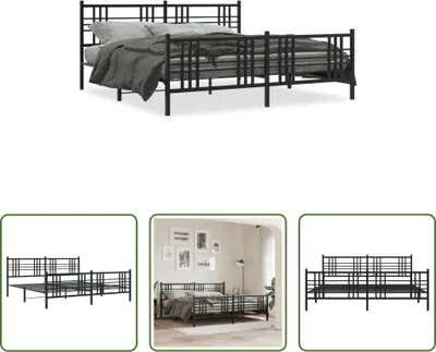 Produktbild von The Living Store Bettgestell mit Kopf- und Fußteil Metall Schwarz 183x213 cm