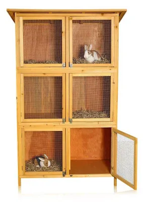 Produktbild von Hasenkäfig 6 Boxen Kaninchenstall Holz Freigehege Hasenstall Kleintierstall XXL