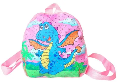 Produktbild von Kindergarten-Rucksack mit Drachen- und Diamant-Motiv, Rosa Blau Grün, 19x19x2 cm