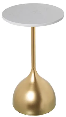 Runde Beistelltisch Marmor Metall Weiß Gold 35x60 cm