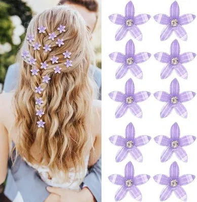 Imagen del producto de Horquillas para el pelo color lila con pedrería, paquete de 10 unidades, mini, de metal
